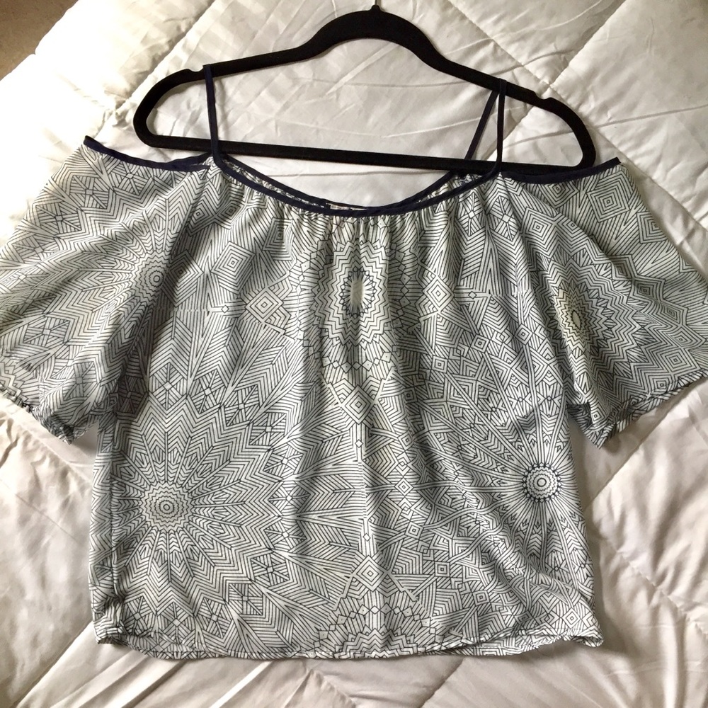 Geometric Open Shoulder Semi-Sheer Blouse (Small)
